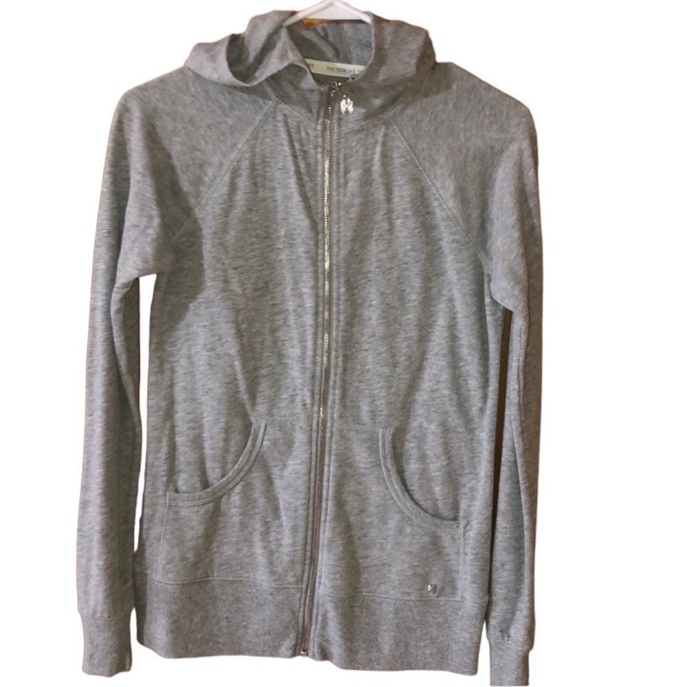 •VICTORIA’S SECRET•GRAY SUPER MODEL ESSENTIAL SEQUIN HEART Y2K HOODIE JACKET XS